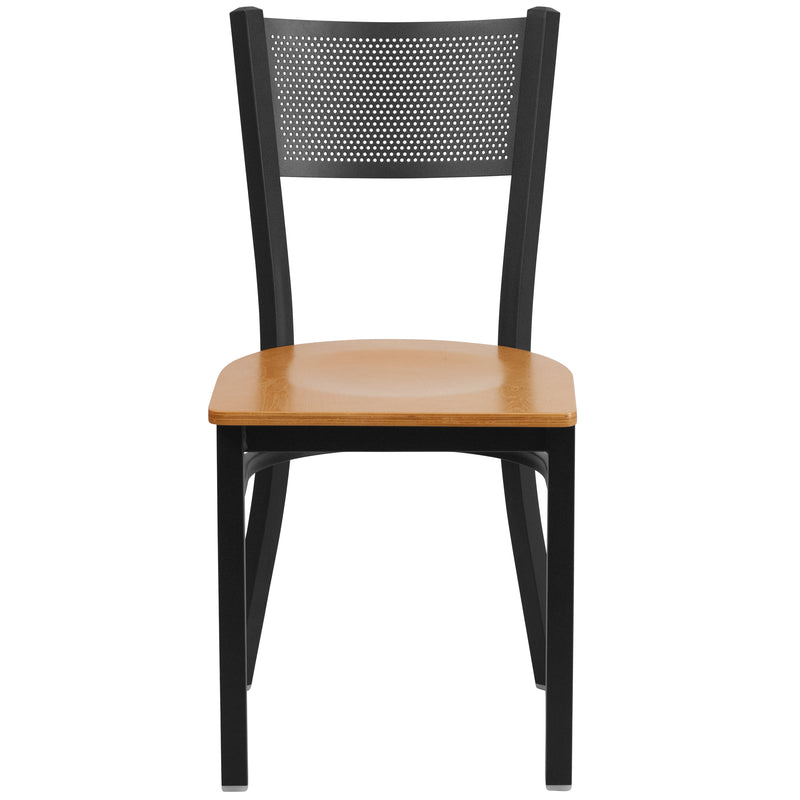 SINGLEWAVE Series Black Grid Back Metal Restaurant Chair - Natural Wood Seat