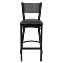 SINGLEWAVE Series Black Grid Back Metal Restaurant Barstool - Black Vinyl Seat