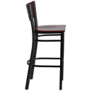 SINGLEWAVE Series Black Cutout Back Metal Restaurant Barstool - Mahogany Wood Back & Seat