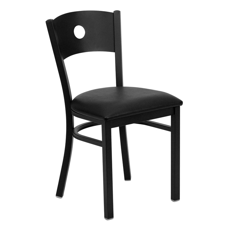 SINGLEWAVE Series Black Circle Back Metal Restaurant Chair - Black Vinyl Seat