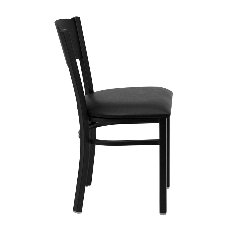 SINGLEWAVE Series Black Circle Back Metal Restaurant Chair - Black Vinyl Seat