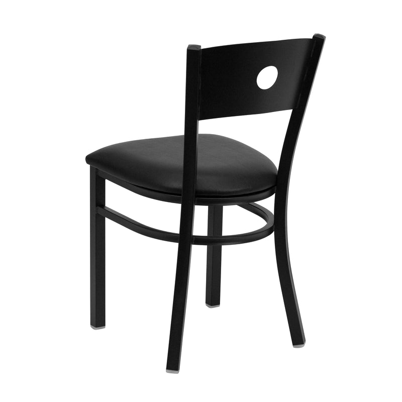 SINGLEWAVE Series Black Circle Back Metal Restaurant Chair - Black Vinyl Seat