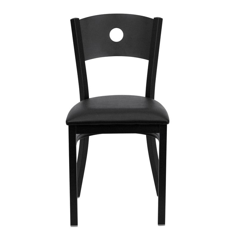 SINGLEWAVE Series Black Circle Back Metal Restaurant Chair - Black Vinyl Seat