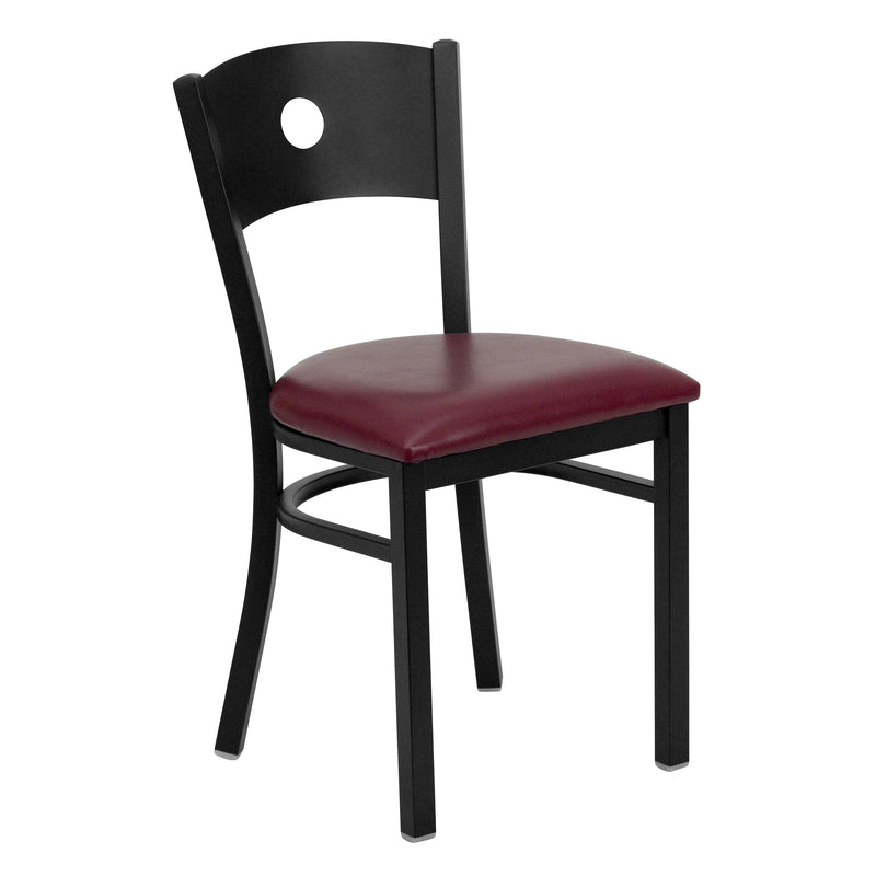 SINGLEWAVE Series Black Circle Back Metal Restaurant Chair - Burgundy Vinyl Seat