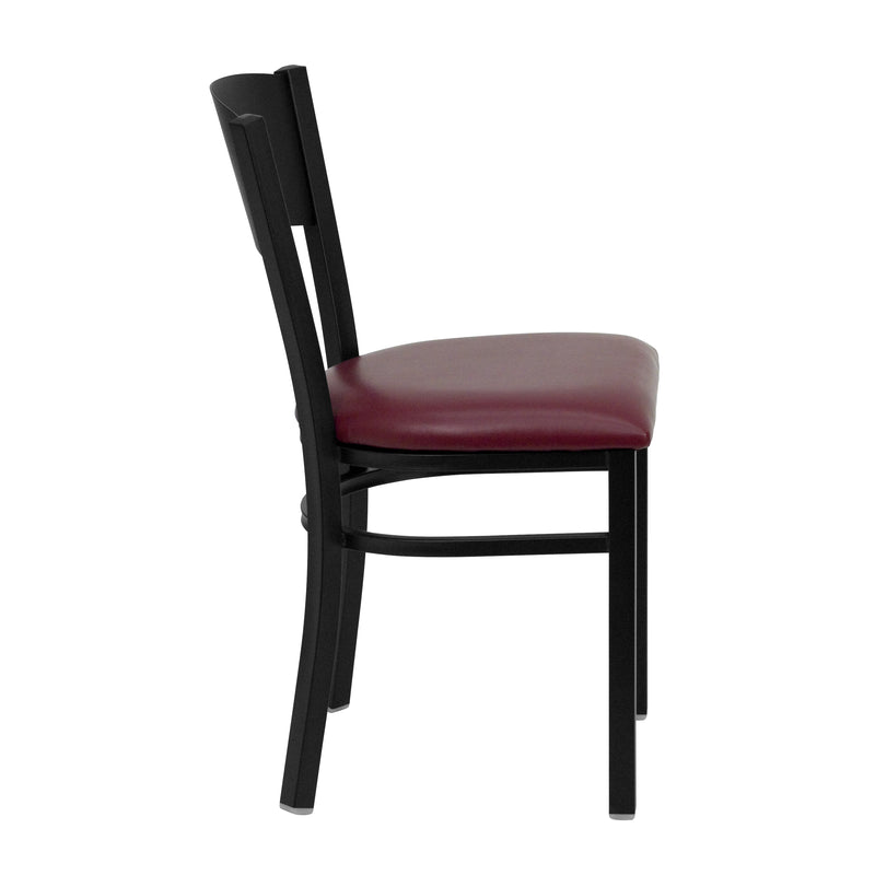 SINGLEWAVE Series Black Circle Back Metal Restaurant Chair - Burgundy Vinyl Seat