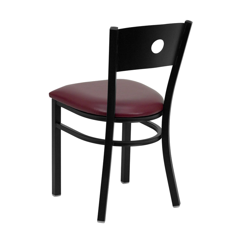 SINGLEWAVE Series Black Circle Back Metal Restaurant Chair - Burgundy Vinyl Seat