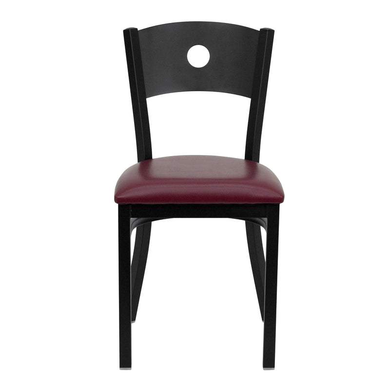 SINGLEWAVE Series Black Circle Back Metal Restaurant Chair - Burgundy Vinyl Seat