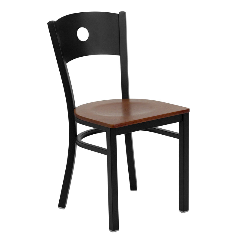 SINGLEWAVE Series Black Circle Back Metal Restaurant Chair - Cherry Wood Seat