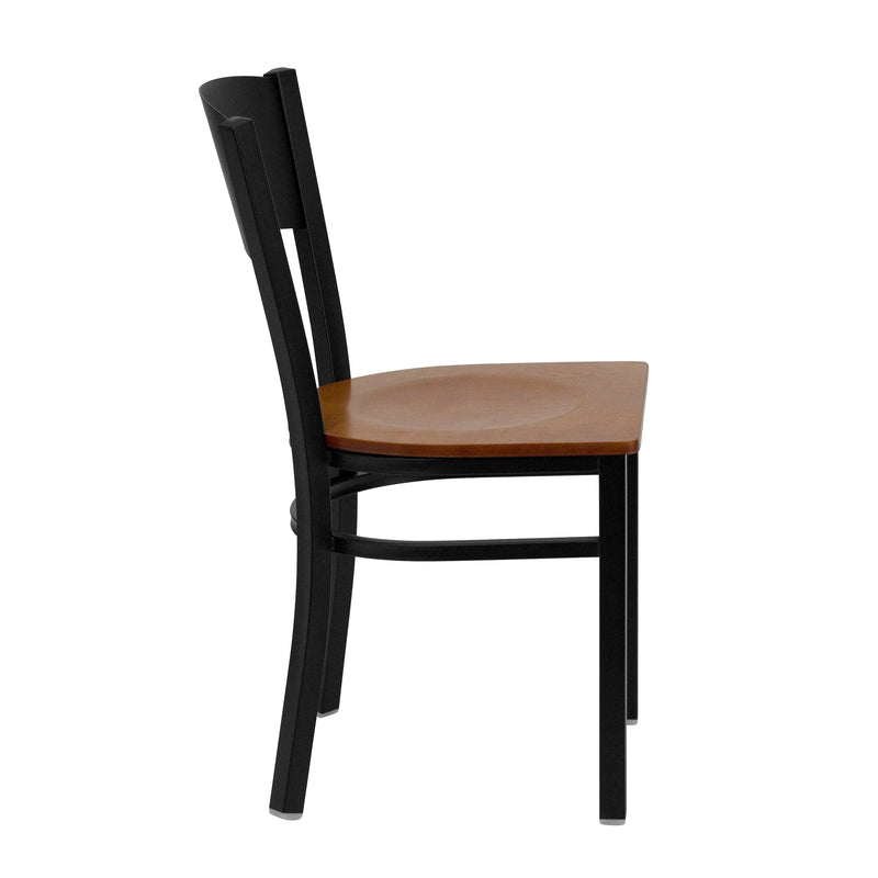 SINGLEWAVE Series Black Circle Back Metal Restaurant Chair - Cherry Wood Seat