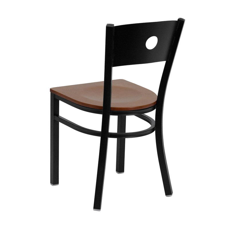 SINGLEWAVE Series Black Circle Back Metal Restaurant Chair - Cherry Wood Seat