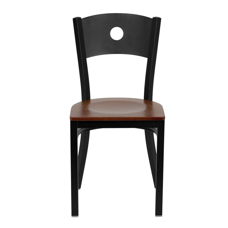 SINGLEWAVE Series Black Circle Back Metal Restaurant Chair - Cherry Wood Seat