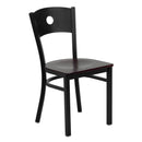 SINGLEWAVE Series Black Circle Back Metal Restaurant Chair - Mahogany Wood Seat