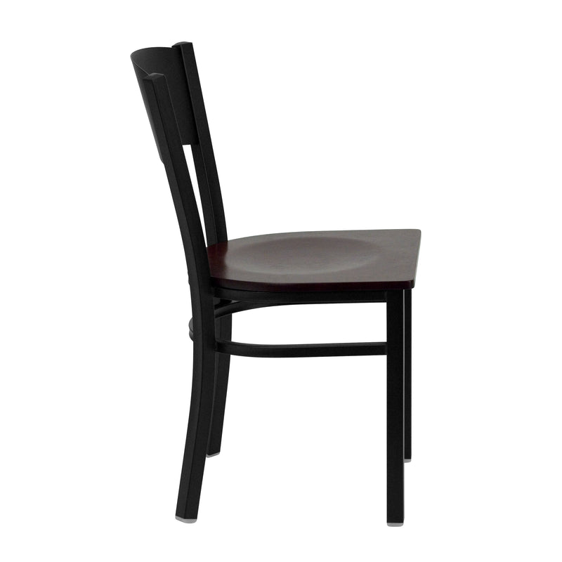 SINGLEWAVE Series Black Circle Back Metal Restaurant Chair - Mahogany Wood Seat