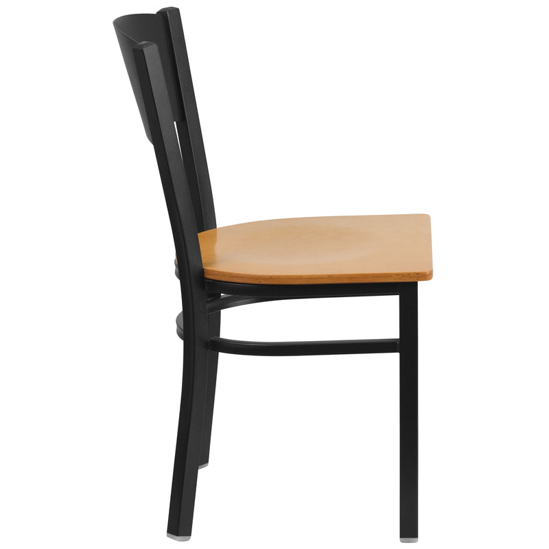 SINGLEWAVE Series Black Circle Back Metal Restaurant Chair - Natural Wood Seat