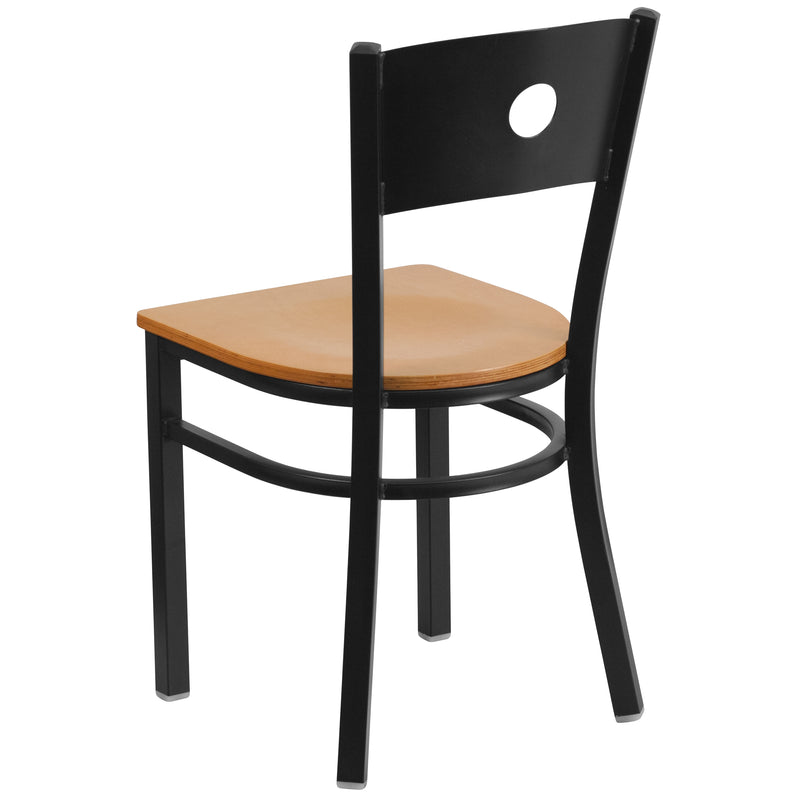 SINGLEWAVE Series Black Circle Back Metal Restaurant Chair - Natural Wood Seat