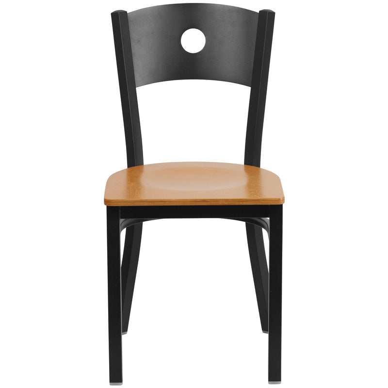 SINGLEWAVE Series Black Circle Back Metal Restaurant Chair - Natural Wood Seat