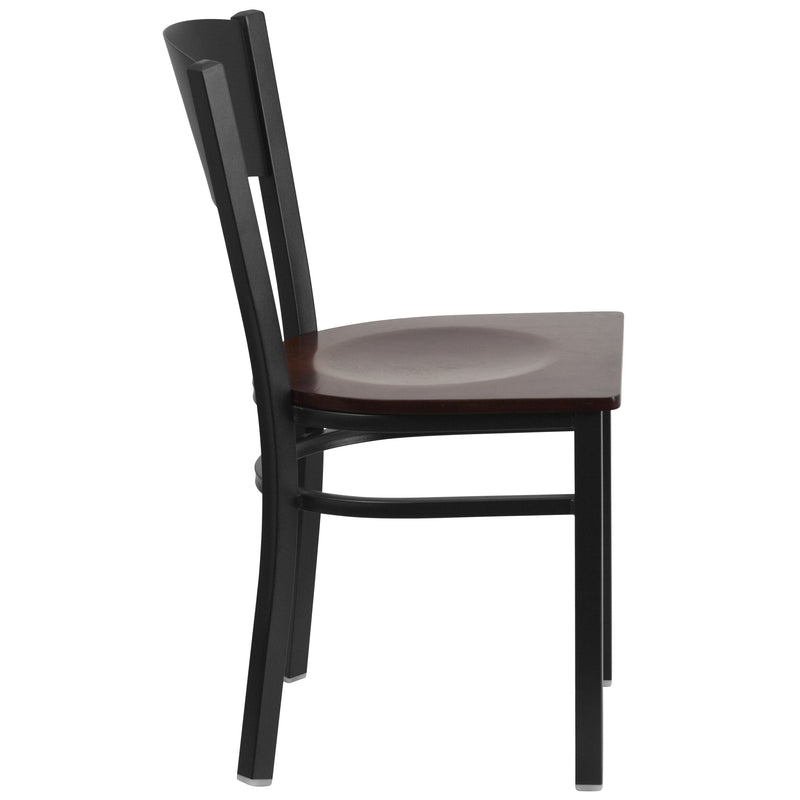 SINGLEWAVE Series Black Circle Back Metal Restaurant Chair - Walnut Wood Seat