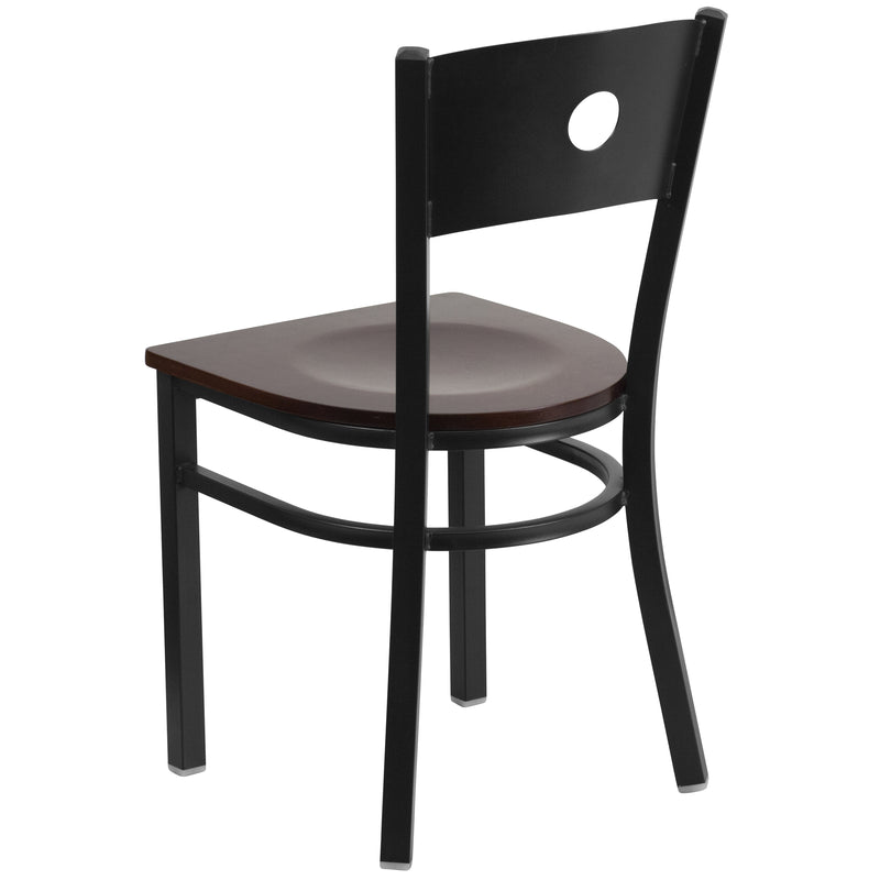 SINGLEWAVE Series Black Circle Back Metal Restaurant Chair - Walnut Wood Seat