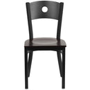 SINGLEWAVE Series Black Circle Back Metal Restaurant Chair - Walnut Wood Seat