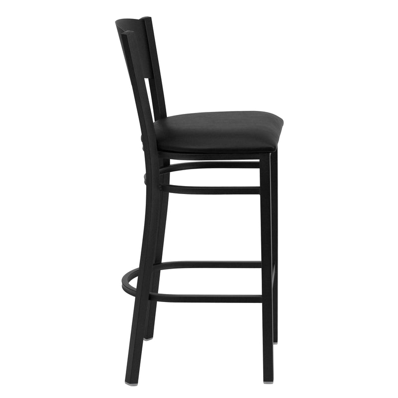 SINGLEWAVE Series Black Circle Back Metal Restaurant Barstool - Black Vinyl Seat