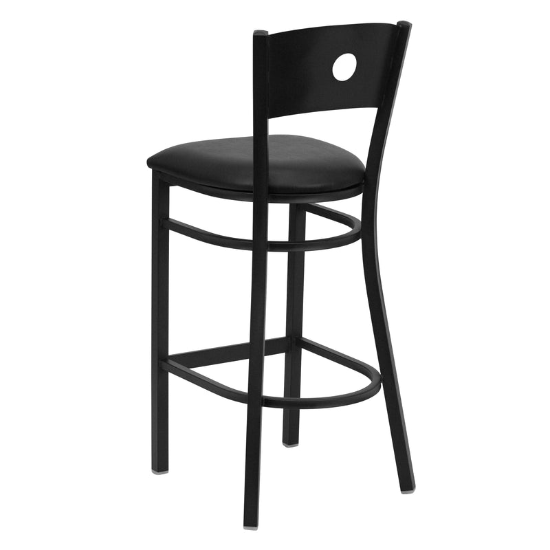 SINGLEWAVE Series Black Circle Back Metal Restaurant Barstool - Black Vinyl Seat