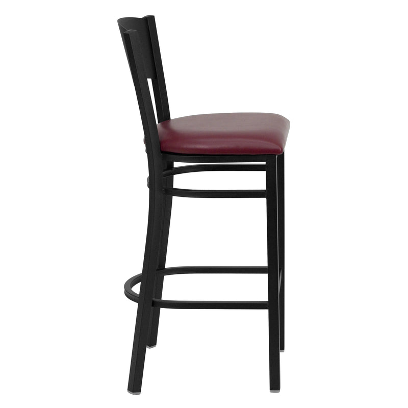 SINGLEWAVE Series Black Circle Back Metal Restaurant Barstool - Burgundy Vinyl Seat