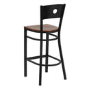 SINGLEWAVE Series Black Circle Back Metal Restaurant Barstool - Cherry Wood Seat