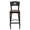 SINGLEWAVE Series Black Circle Back Metal Restaurant Barstool - Cherry Wood Seat