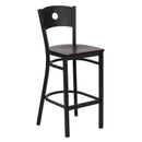 SINGLEWAVE Series Black Circle Back Metal Restaurant Barstool - Mahogany Wood Seat