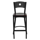 SINGLEWAVE Series Black Circle Back Metal Restaurant Barstool - Mahogany Wood Seat