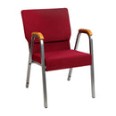 SINGLEWAVE Series 21"W Stacking Wood Accent Arm Church Chair in Burgundy Fabric - Silver Vein Frame