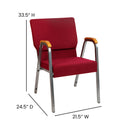 SINGLEWAVE Series 21"W Stacking Wood Accent Arm Church Chair in Burgundy Fabric - Silver Vein Frame