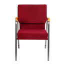 SINGLEWAVE Series 21"W Stacking Wood Accent Arm Church Chair in Burgundy Fabric - Silver Vein Frame