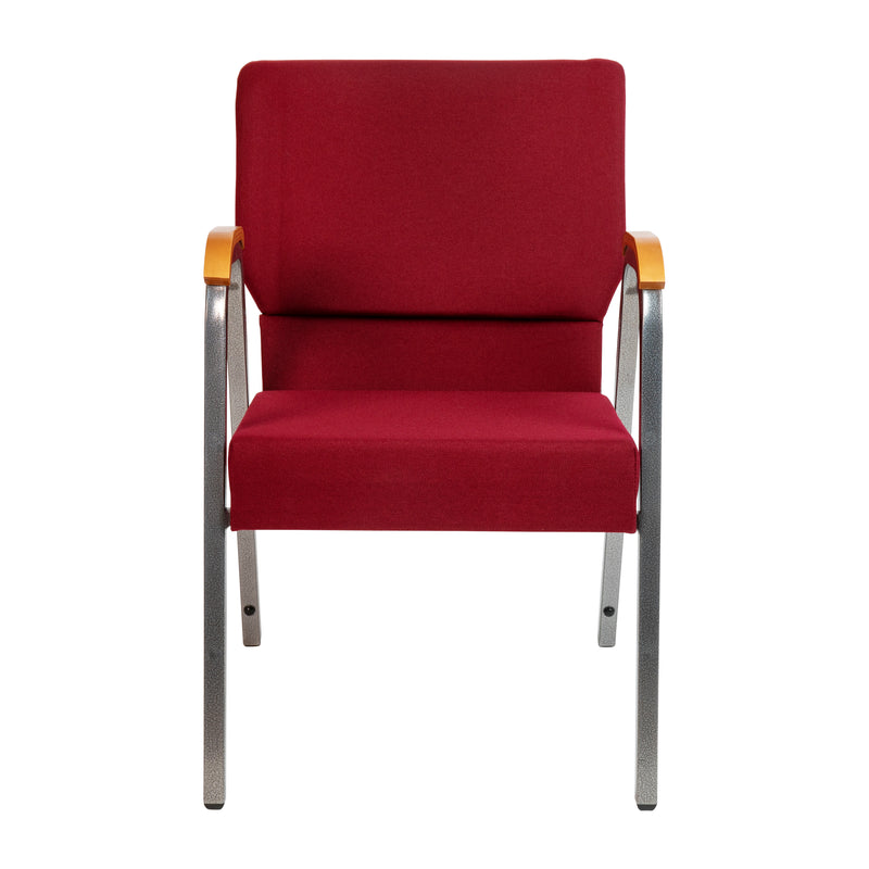 SINGLEWAVE Series 21"W Stacking Wood Accent Arm Church Chair in Burgundy Fabric - Silver Vein Frame