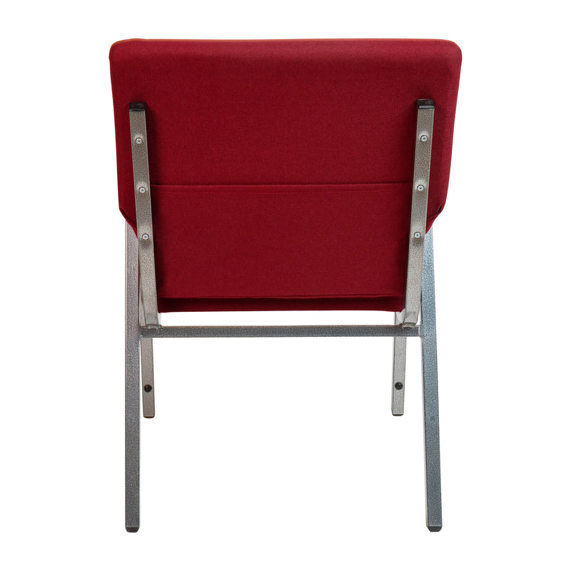 SINGLEWAVE Series 21"W Stacking Wood Accent Arm Church Chair in Burgundy Fabric - Silver Vein Frame