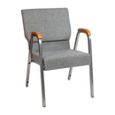SINGLEWAVE Series 21"W Stacking Wood Accent Arm Church Chair in Gray Fabric - Silver Vein Frame