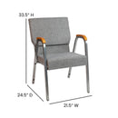 SINGLEWAVE Series 21"W Stacking Wood Accent Arm Church Chair in Gray Fabric - Silver Vein Frame