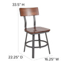 Flint Series Rustic Walnut Restaurant Chair with Wood Seat & Back and Gray Powder Coat Frame