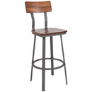 Flint Series Rustic Walnut Restaurant Barstool with Wood Seat & Back and Gray Powder Coat Frame