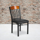 Eclipse Series Vertical Back Black Metal and Cherry Wood Restaurant Chair with Black Vinyl Seat