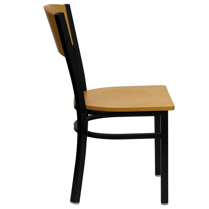 SINGLEWAVE Series Black Circle Back Metal Restaurant Chair - Natural Wood Back & Seat