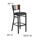SINGLEWAVE Series Black Slat Back Metal Restaurant Barstool - Walnut Wood Back, Black Vinyl Seat