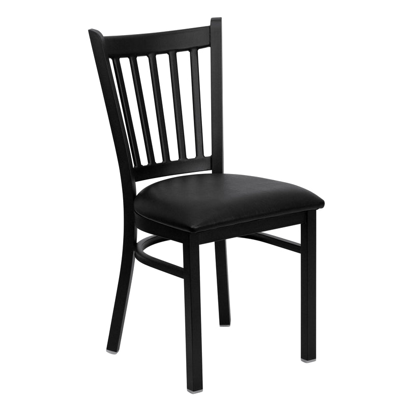 SINGLEWAVE Series Black Vertical Back Metal Restaurant Chair - Black Vinyl Seat