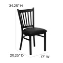 SINGLEWAVE Series Black Vertical Back Metal Restaurant Chair - Black Vinyl Seat