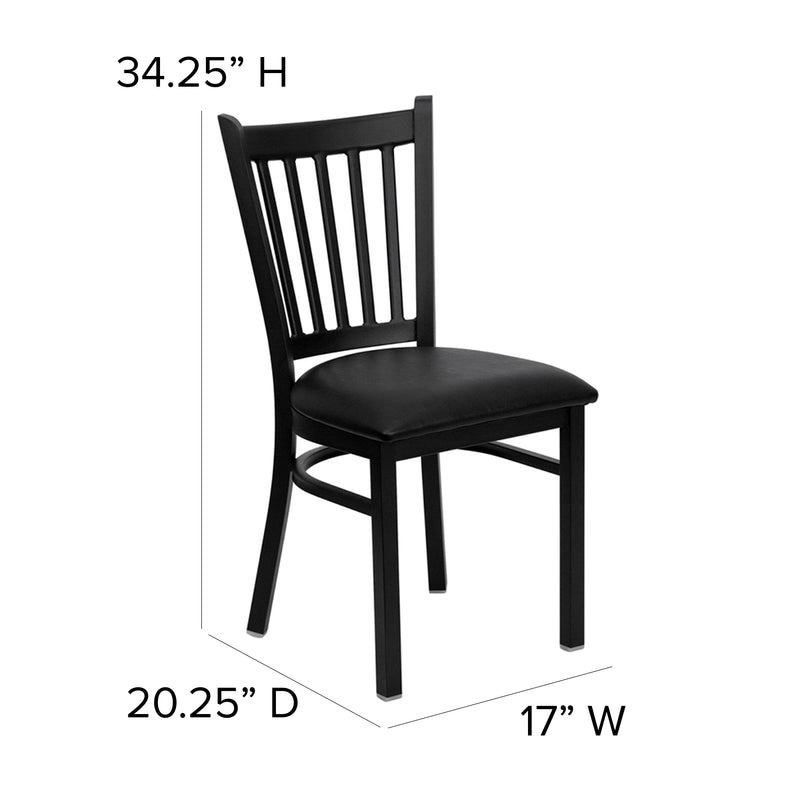 SINGLEWAVE Series Black Vertical Back Metal Restaurant Chair - Black Vinyl Seat