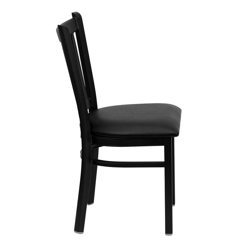 SINGLEWAVE Series Black Vertical Back Metal Restaurant Chair - Black Vinyl Seat