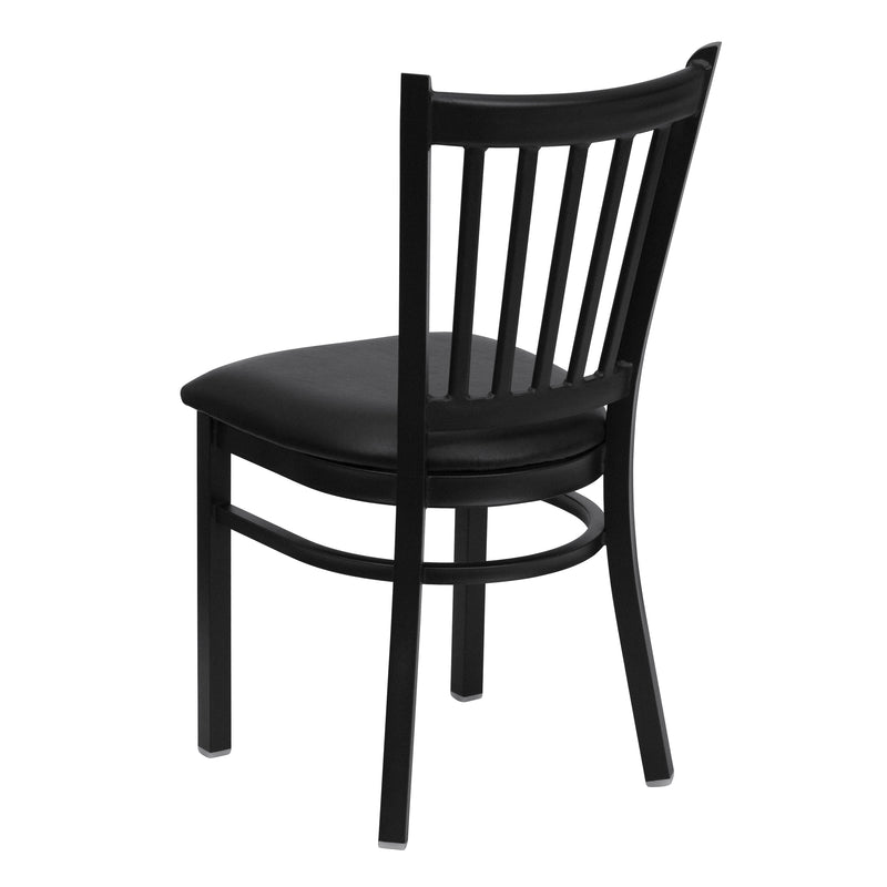 SINGLEWAVE Series Black Vertical Back Metal Restaurant Chair - Black Vinyl Seat