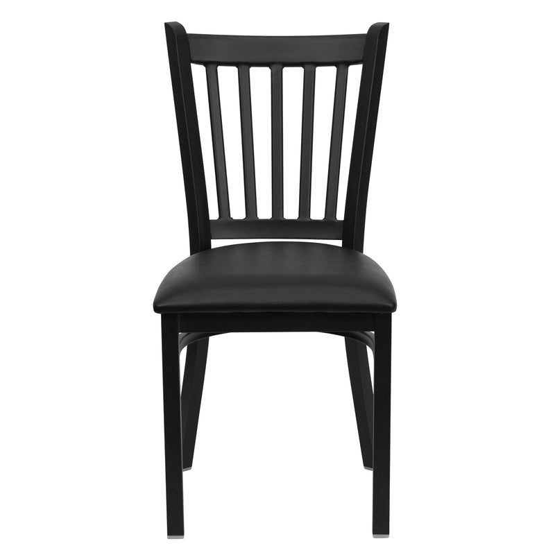 SINGLEWAVE Series Black Vertical Back Metal Restaurant Chair - Black Vinyl Seat