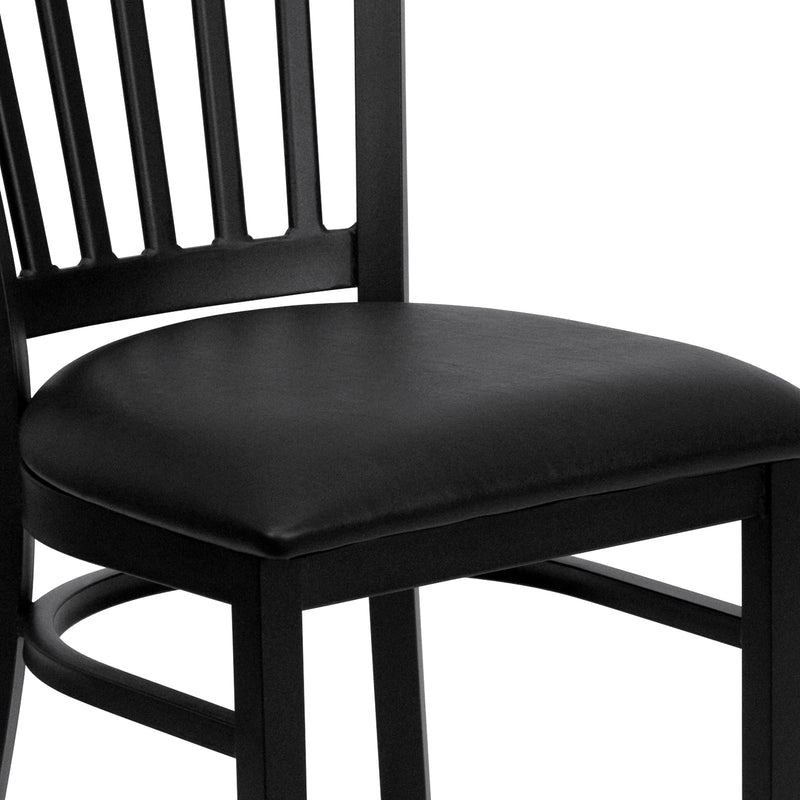 SINGLEWAVE Series Black Vertical Back Metal Restaurant Chair - Black Vinyl Seat