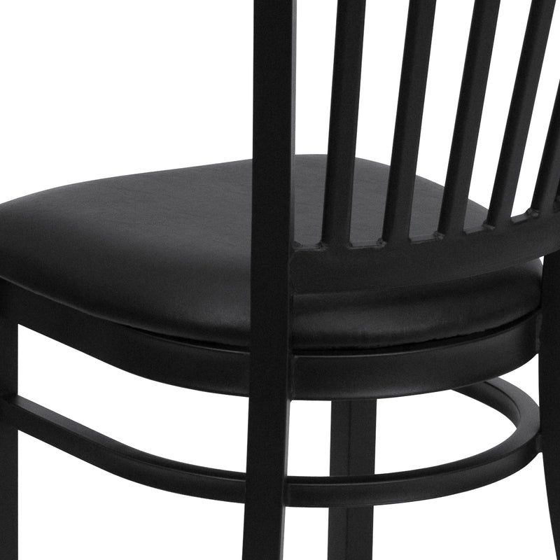 SINGLEWAVE Series Black Vertical Back Metal Restaurant Chair - Black Vinyl Seat